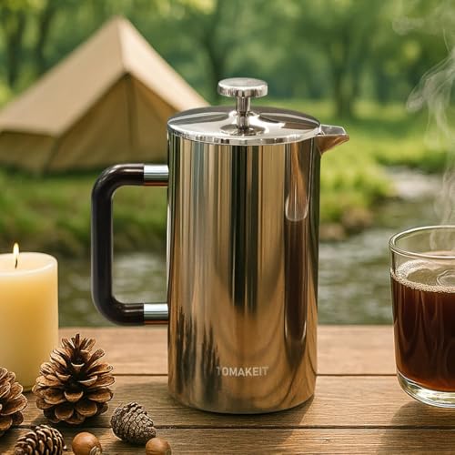 TOMAKEIT 1L/34 Oz French Press Coffee Maker,304 Stainless Steel Inserts Coffee Press,Durable & Easy Clean,Leak-Proof Design,Prensa Francesa Para Cafe for Home,Office,Camping