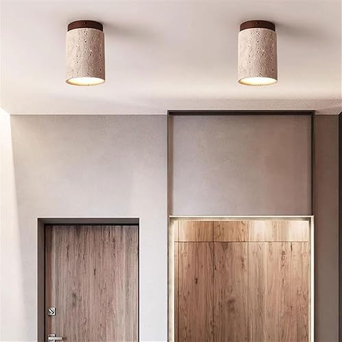 Miniatura 2 de Rustic Retro Yellow Travertine Stone Ceiling Light, Farmhouse Indoor Decor Semi Flush Mount Small Close to Ceiling Lamp for Entryway Hallway Bedroom