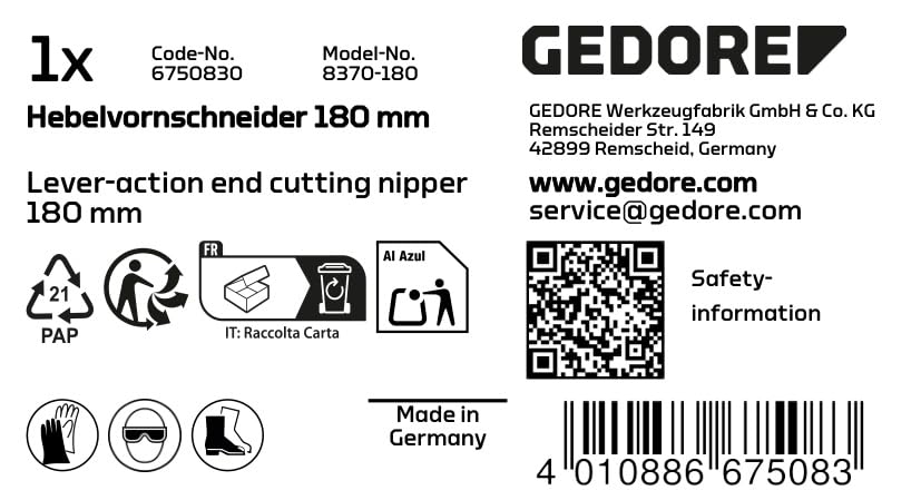 GEDORE Lever end Cutter 180 mm, 1 piece, 8370-180, Blue - Image 2