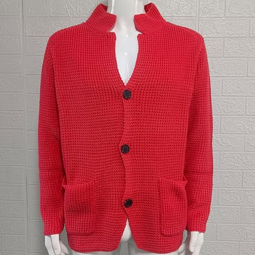 ADHOWBEW Mens Sweater with Pockets Casual V Neck Knitted Cardigan Shawl Collar Soft Button Down Warm Long Sleeve Coat4