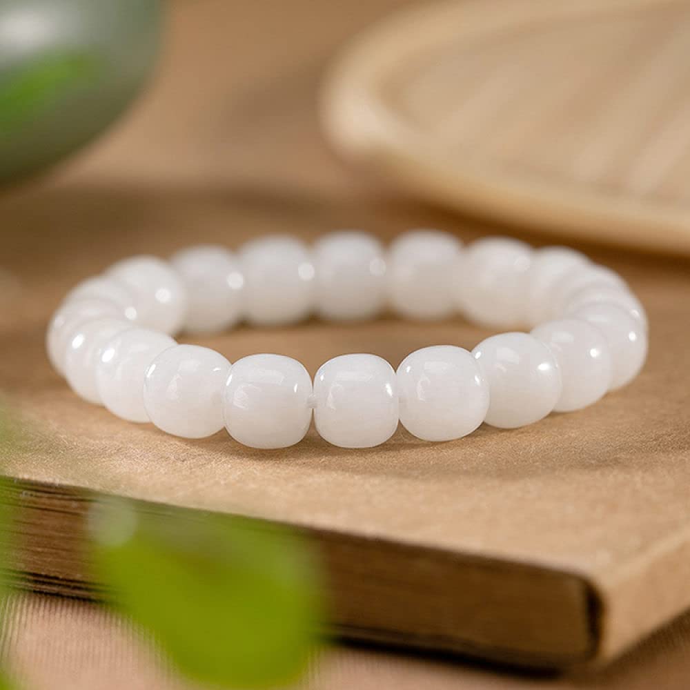 Girls Accessories Bracciale in Argento Sterling 925 Vintage per Donna Semplice Naturale Giada Bianca Perline a Botte Perline Gioielli Classici Fascino Spiaggia Estiva Birthday Gift
