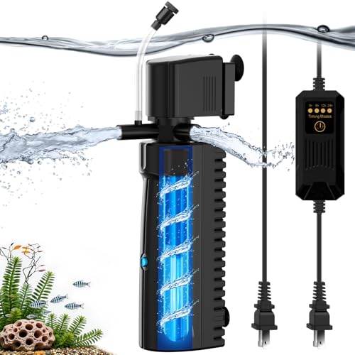 Image of Aquarium U-V Filter for Green Water, Fish Tank Filter with U-V Light & Timer, Turtle Tank Filter with Dual Outlet & Aeration, for 20-70 Gallon Freshwater & Saltwater