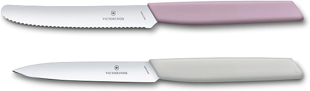 Victorinox 6.9096.2L2 Swiss Modern 2-teiliges Gemüsemesser-Set, Tomatenmesser und Gemüsemesser, Wellenschliff und gerader Schliff, Extra Scharf, Swiss Made, Pink