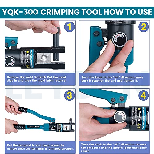 Image of LEYDEN YQK-300 Hydraulic Crimping Tool 16-300mm for Copper, Aluminum Terminal Pliers 120KN Pressure Manual Crimper for Cable Lugs Termination with 11 Pair of Dies
