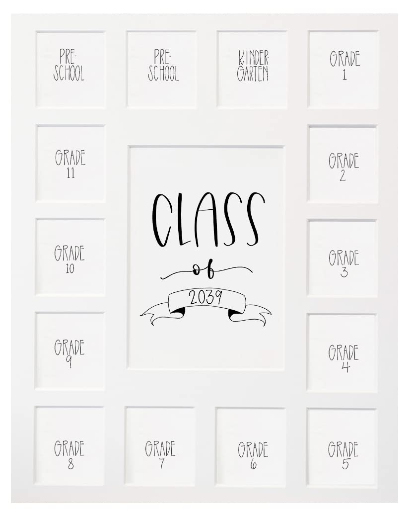 Rustic Red Door White Class of 2039 School Years Picture Mat (11' x 14') - 15 Photo Collage Frame Mat for School Pictures - No Frame Included