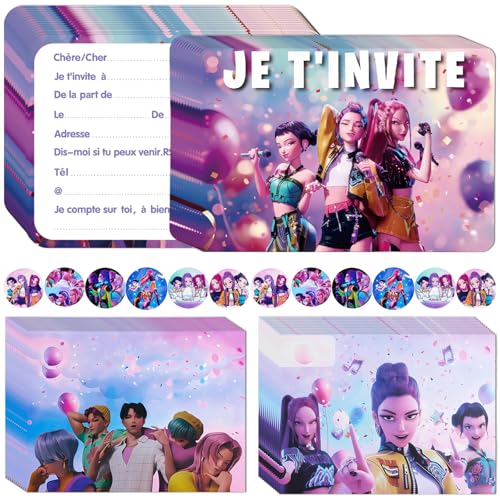 Niaetuto 12PCS K-popS Demos Carton Invitation Anniversaire Fille Garcon,Carte Invitation Anniversaire,Carte Invitation avec 12pcs Enveloppes,12...