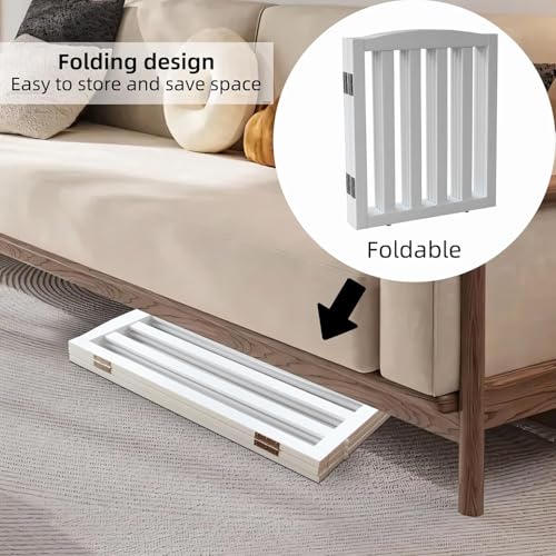 Image of Freestanding Pet Gate, Folding Safety Fence Wooden Kids & Dog Gate with 2PCS Support Feet Ideal for Stairs, Doorways, Halls, Kitchens, Indoors Gates, 24 inch(60 Cm), White (6 Panel)