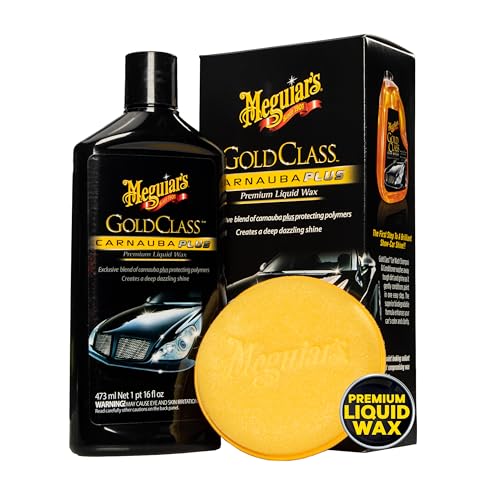 Meguiar’s Gold Class Carnauba Plus Premium Liquid Wax Kit, Car Detailing Kit with a Pure Carnauba Wax Blend and a Foam Applicator Pad for Keeping Glossy Paint Protected Like a Pro, 16 Oz Bottle