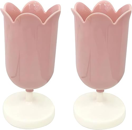 2 soportes de plástico rosa para bolígrafos de tulipán, bonitos vasos para escritorio, organizador de pinceles, suministros de papelería de oficina,