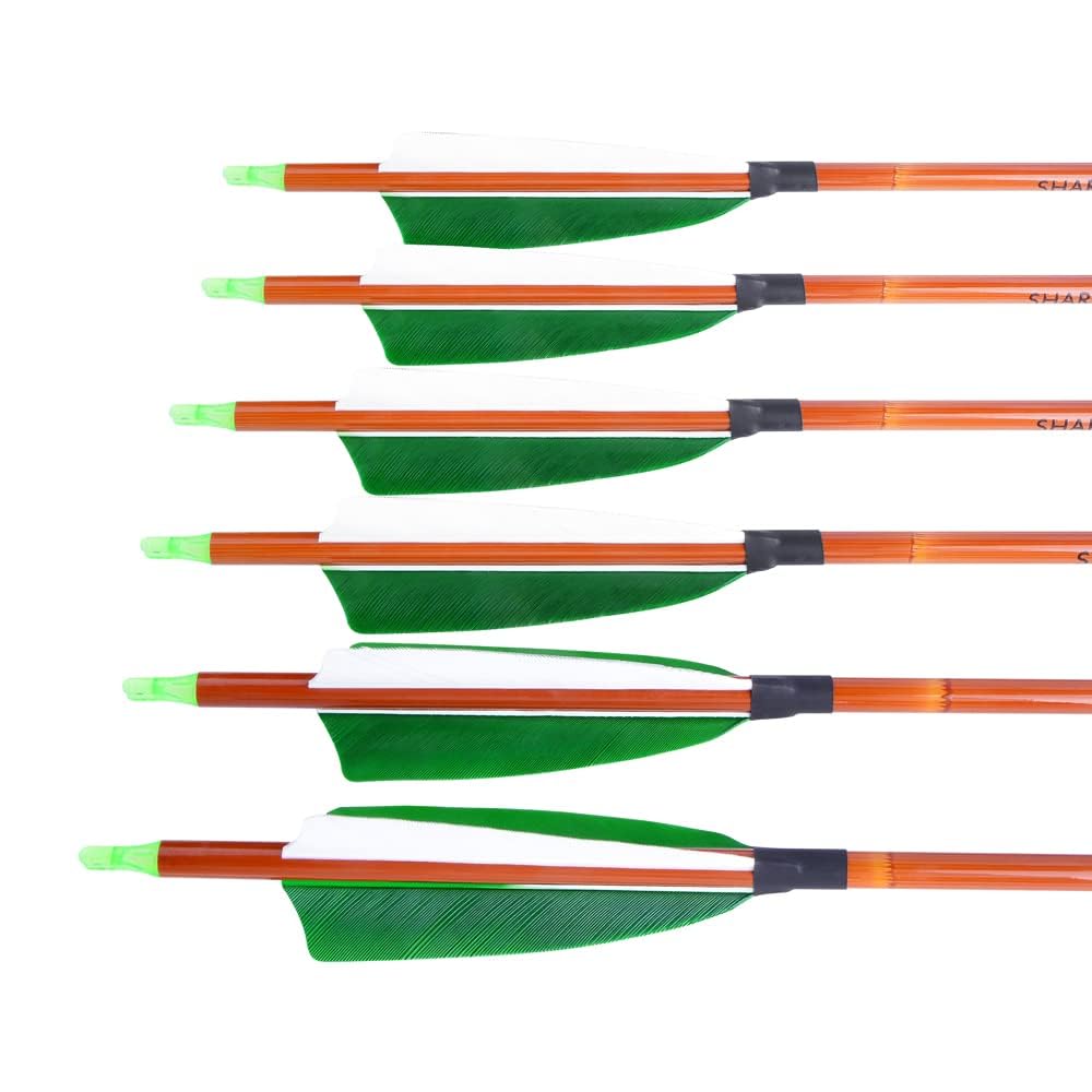 SHARROW 32" Flèche de Carbone Spine 500 Flèche Carbone Flèche Arc Flèches de Chasse avec 4" Plumes Naturelles Flèche pour Cible Tir à l'arc ​Arc Classique Arc A Poulies Longbow