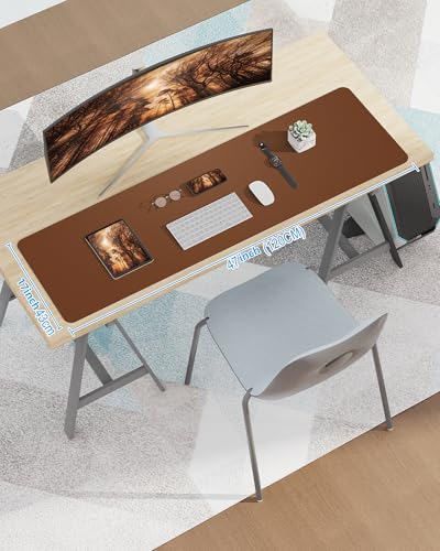 Image of Large Desk pad mat,Mouse Pad,Office Desk Mat, Non-Slip PU Leather Desk Blotter,Large Desk mat,Waterproof Keyboard mat for Office /Home /Decor (Brown,48 inch x 17 inch)