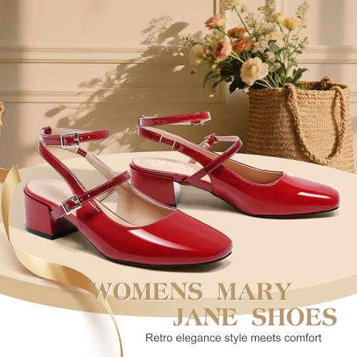 Womens Mary Jane Shoes Slingback Pumps Closed Square Toe Block Heel Ankle Strap Dress Shoes for Parties Wedding Daily3