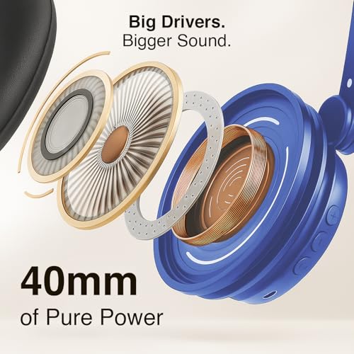 Image of BERTH VE 250 Over The Ear ENC Headphone with 40mm Drivers, 36H of Playtime, Fast Charging, Gaming Latency (50ms Latency), AI Voice Assistance, Volume Control, BT 5.4 Royal Blue