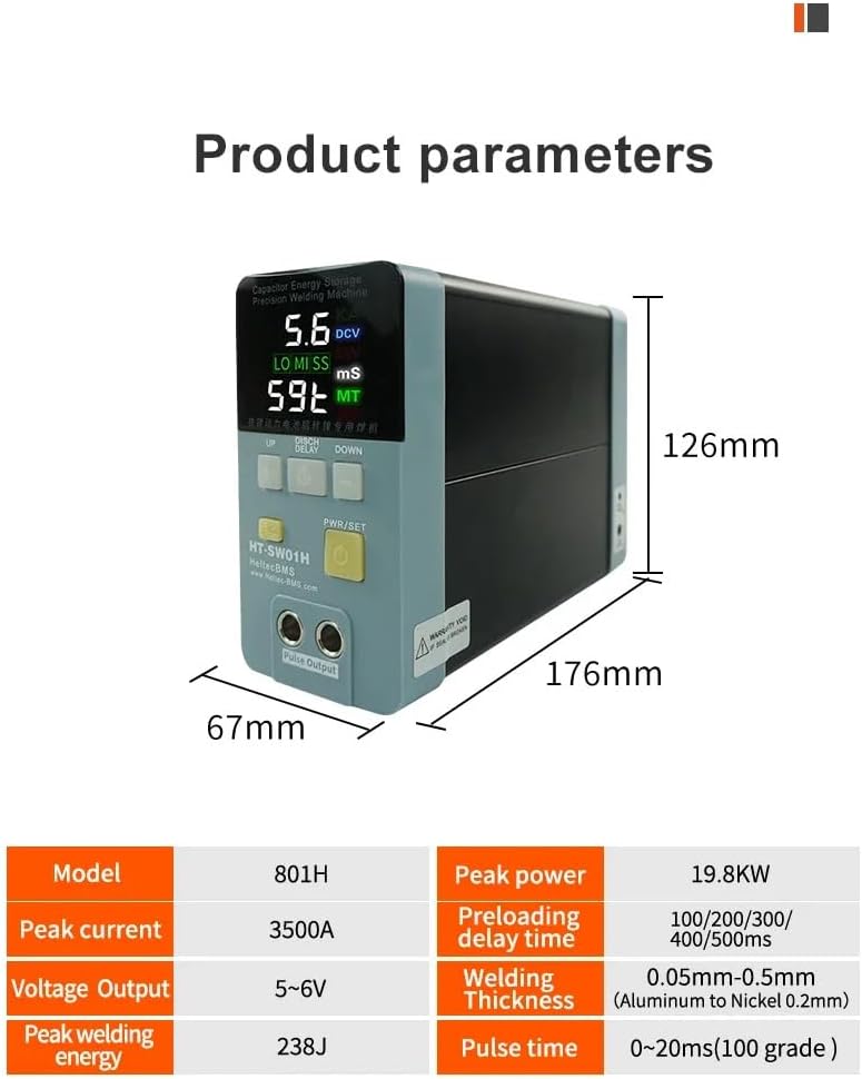 Product parameters and dimensions of the Heltec HT-SW01H+2040M25 Spot Welding Machine