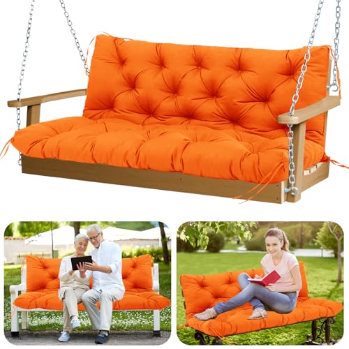 Image of Premium Outdoor Swing Cushions 70x40 inch Waterproof Porch Swing Cushions 2-3 Seater Replacement with Backrest and Ties Swing Cushion for Outdoor Furniture Patio Porch Backyard Garden (Orange)