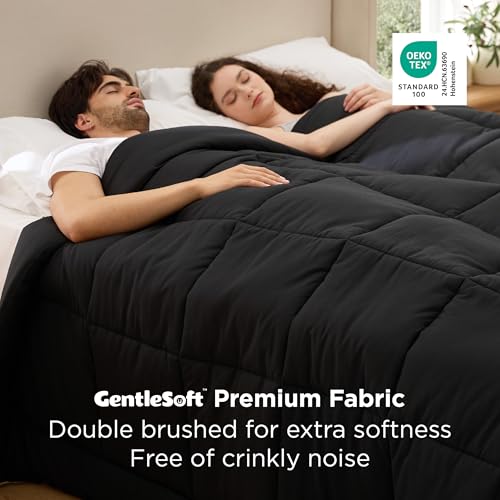 Image of Bedsure Comforter Duvet Insert - Quilted Comforters Oversized King Size, All Season Duvet, GentleSoft Down Alternative Bedding, with 8 Tabs, Gifts for Women /Men, Black, Oversized King 116 x 98 Inches