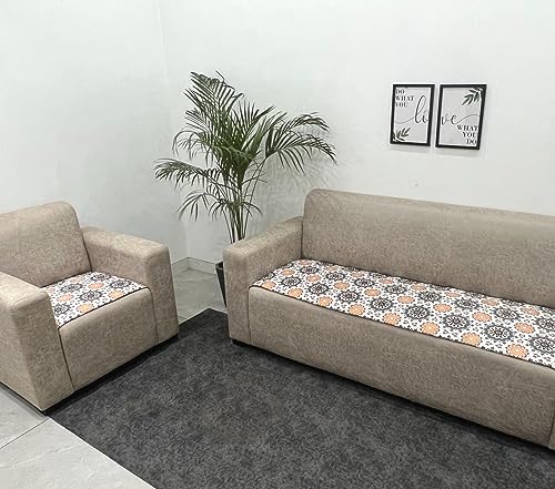 Image of Printed Sofa seat Cover for 5 Seater (3+1+1) with Heavy Antiskid Backing & Machine Washable Sofa seat Runner for Couch - Orange