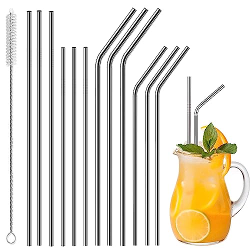 Image of Vinaco Stainless Steel Straws Reusable, 12 Pack 8.5 inch & 10.5 inch Metal Straws 0.24 inch for 20 oz - 32 oz Tumblers, Long Drinking Straws with Cleaning Brush for Coffee, Juice, Cocktail and Hot Drinks