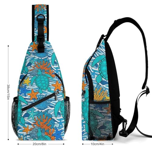 Lightweight Chest Shoulder Backpack, Chest Bag, Fashion Day Pack For Women And Men Sea Turtle2