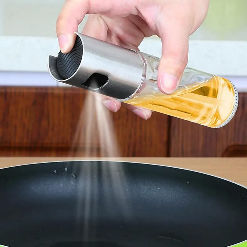 Sprey Yağlık Spreyli Cam Şişe Yağdanlık, Yağ, Sirke ve Limon Püskürtücü, 100 ml, Asorti