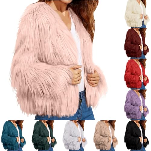 Women’s Faux Fur Coat Open Front Fluffy Cardigan Casual Long Sleeve Shaggy Jacket Winter Warm Solid Cute Outwear