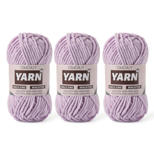 Image of Fluffy Chenille Yarn for Crocheting - Baby Yarn for Crocheting Soft Blanket - 3 Pack of 100g /(87.4yds) Crochet Amigurumi Chunky Yarns - Super Bulky 5 Velvet Yarns (3 Light Purple)