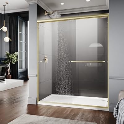 ELEGANT Semi-Frameless Sliding Shower Door 60 in. W x 72 in. H, Bathroom Shower Door with 1/4'' Clear Glass, Shower Glass Door in Brushed Gold
