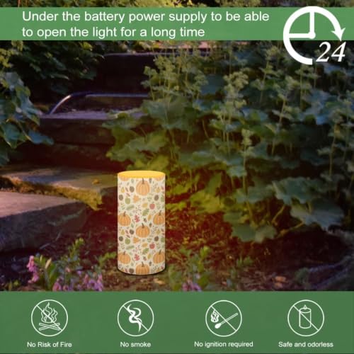 Image of Poceacles Flameless Candle Battery Powered with Remote Control 12 Colors 4 /8 Hours Timer LED Night Lights Pillar Candle Tealights Autumn Home Indoor Decor, Pumpkin Fall Leaves Print Beige