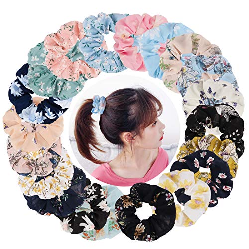 TOBATOBA Chiffion Hair Scrunchies Elastic Hair Bobbles - 20Pack Hair Scrunchies Hair Bands Ponytail Holder Ties for Women, 20 Colors