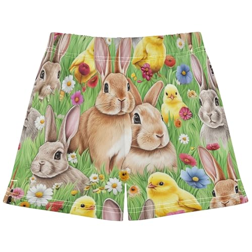 Girls Shorts Cute Animal Print Athletic Sleep Pajama Rabbit Yellow Chicks Flower Green Teens Summer Clothes, X-Small