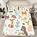 Erosebridal Kids Fox Fitted Sheet Twin Size,Cute Cartoon Animals Fitted Bed Sheets for Boys Girls,Lovely Deer Owl Wildlife Bedding Sets Flower Leaves 2 Piece Bedding Decor Set White