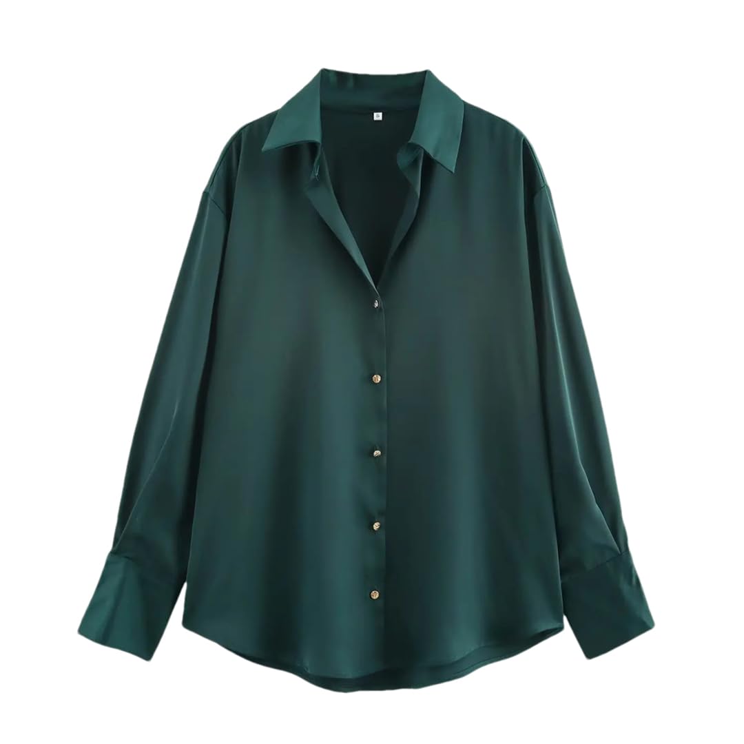 Hdhdeueh Camisas de color sólido con botones para mujer, holgadas, informales, de manga larga, para la oficina