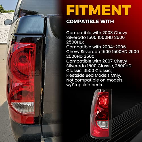 Ecotric Tail Lights Compatible With 2003-2006 Chevy Silverado Pickup Truck 2007 Classic Rear Taillights Driver Side Brake Signal Lamp W/Bulbs And Harness Replacement For 19169002 Gm2800161 Gm2800174 #TOP1