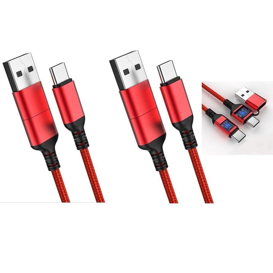 (4ft+6ft 2pack) 2in1 USB to USB c to USB c Cable (Red)