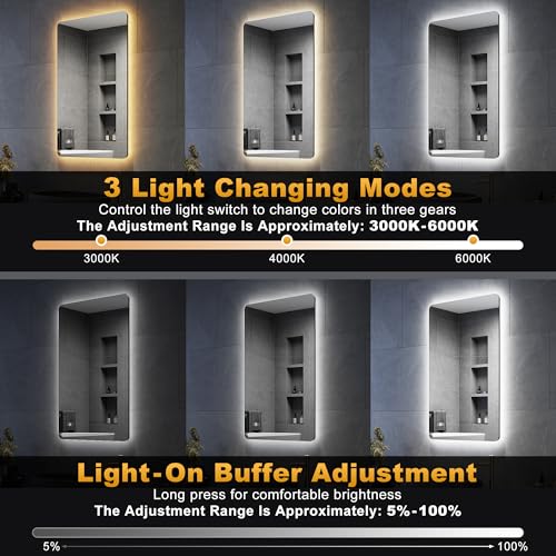 ELEGANT 800 x 500mm Backlit LED Illuminated Bathroom Mirror with 3 Colors Dimmable + Demister - Cosy Home Interiors ELEGANT 800 x 500mm Backlit LED Illuminated Bathroom Mirror with 3 Colors Dimmable + Demister - Image 2