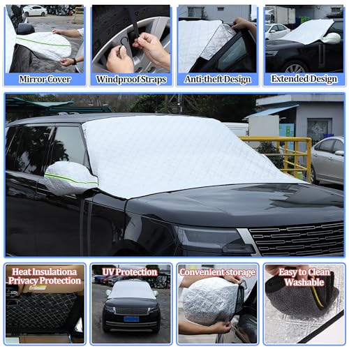 Image of Windshield Snow Cover Compatible with Range Rover 2023-2024, Car Snow Cover, Front Windshield Sunshade, Exterior Windscreen Sun Shade, UV-Rays Sun Ice Snow Frost Protector, 4-Layer Windshield Cover