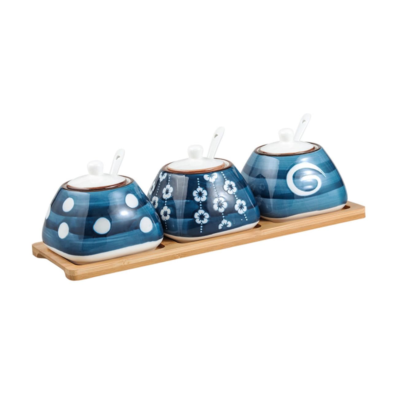 1 lot de pots d'assaisonnement en céramique avec couvercle - Récipient de rangement multifonction en céramique pour condiments