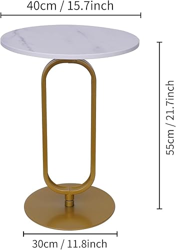 Miniatura 2 de Mesa auxiliar redonda moderna mesa auxiliar blanca con parte superior de mármol y marco de metal dorado de 16 pulgadas, mesa de centro pequeña para