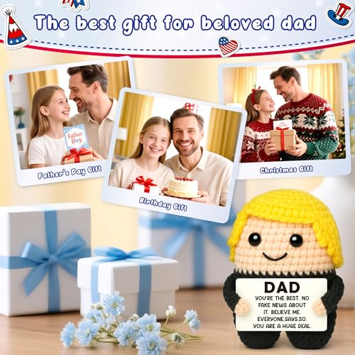 Image of Fathers Day Dad Gifts from Daughter Son Kids, First Fathers Day New Dad Gifts for Daddy, Best Daddy Ever Gift, Father Birthday Gift, I Love You Present for Dads, Funny Handmade Crochet Men Present