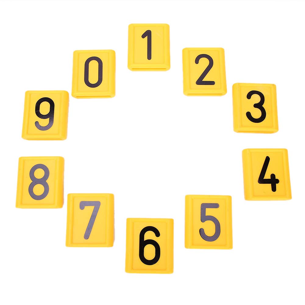YUYTE Collier de Vache, 10 Pièces 0-9, Identification des Moutons, Collier de Vache en Plastique, Base Jaune avec Numéros pour la Gestion du Bétail (10 numéros)