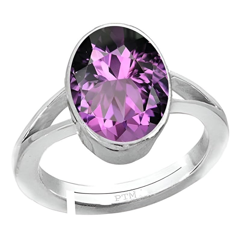 PTM Natural Amethyst/Kathela 3.25 to 10.25 Ratti or 3.00 to 9.50 Carat Astrological Certified Gemstone Pure Sterling Silver 925 bis Hallmark Adjustable Ring for Men Women