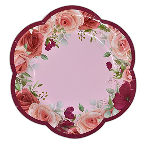 24 Disposable Tea Cups And Saucers Sets Floral Design 7" Flower Scallop Shaped Plates 24 5" Saucer Paper Plate 24 5 Oz. Tea Cup With Handle 48 Lunch Napkins For Spring Wedding Birthday Party Supplies #TOP2