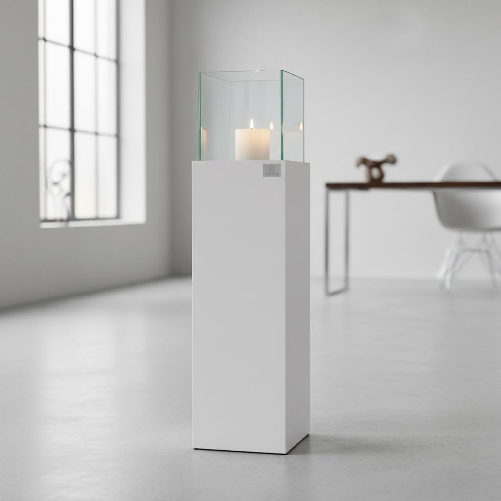 Windlicht Laterne Dekoleuchte Fiberglas 25 x 25 x 100 cm Innen- und Außenbereich Weiß