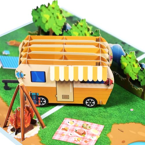 Camping Pop-Up Card 3D Camper Van Greeting Card for RV Owners