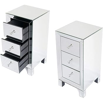 Amazon Com Lazymoon Small Mirrored End Table 2 Drawer Nightstand Bedside Table Storage Accent Cabinet Silver Kitchen Dining