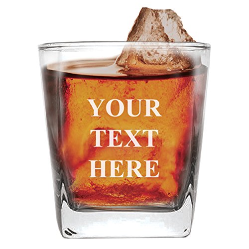 Engraved 9oz Whiskey Square Rocks Glass - Custom Personalized With Your Text