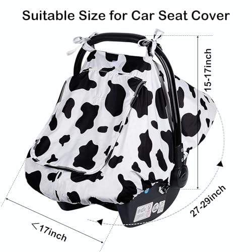 Image of FIOBEE Baby Car Seat Cover, Car Seat Covers for Babies Infant Car Seat Canopy with Breathable Mesh Window Waterproof Carseat Cover for Babies Boy Girl 4 Seasons, White /Cow