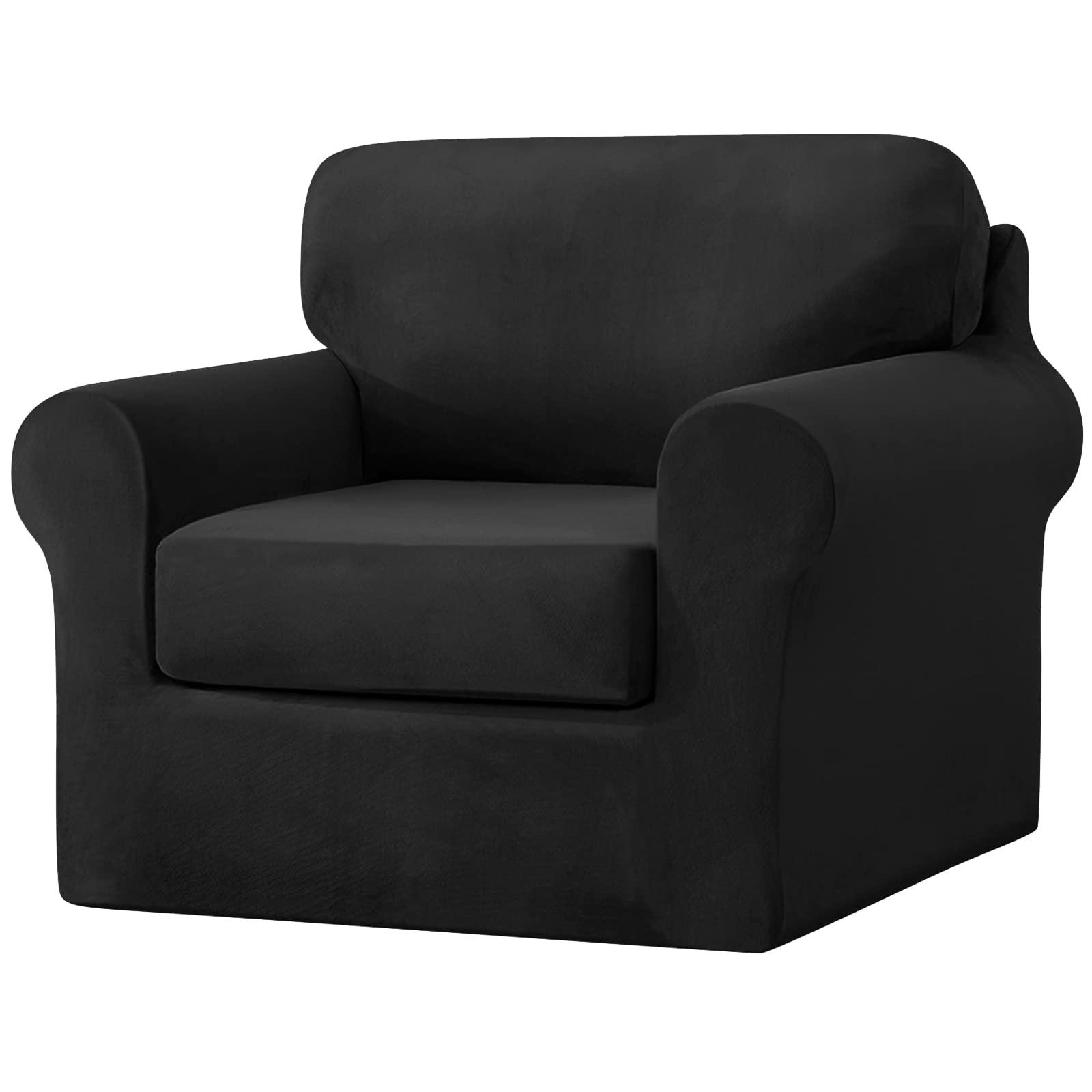 SYLC Sofa Cover with Separate Seat Cushions and Backrests Stretch Velvet Sofa Slipcover Couch Covers Furniture Protector Split Combined (Black,Large 1 Seat Set 3 PCS) — image 1