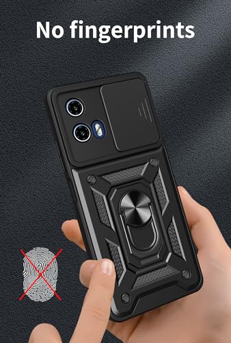 Image of SPAZY CASE Moto G45 5G / G34 5G Back Cover | Heavy Duty Hybrid Case with 360 Degree Rotating Finger Ring Holder + Slider Shutter Camera Protection Case for Moto G45 5G / G34 5G - Black