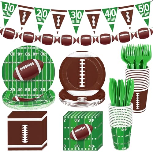 152 Pcs Football Party Supplies Kit Serve 25, Football Party Dinner Plates, Dessert Plates, Napkins, Cups, Banner for Football Birthday Party Sports Game Day Tailgate Party Decorations